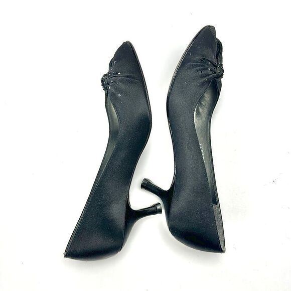 Stuart Weitzman Black Peau De Soie Satin
Peep Toe Tonal Rhinestone Accent Pumps - Picture 4 of 12
